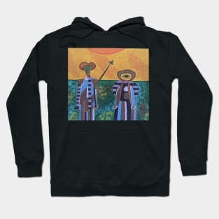 Mexican Style Abstract Colorful Don Quijote and Sancho Hoodie